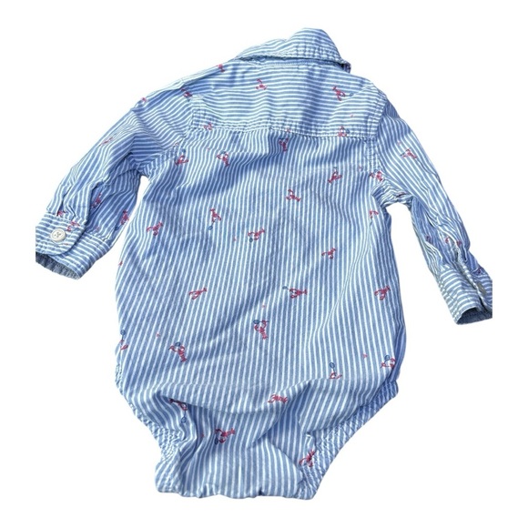 Oshkosh B’gosh Blue Striped Baby Long sleeve with Lobsters playing badminton  9M - Picture 2 of 3